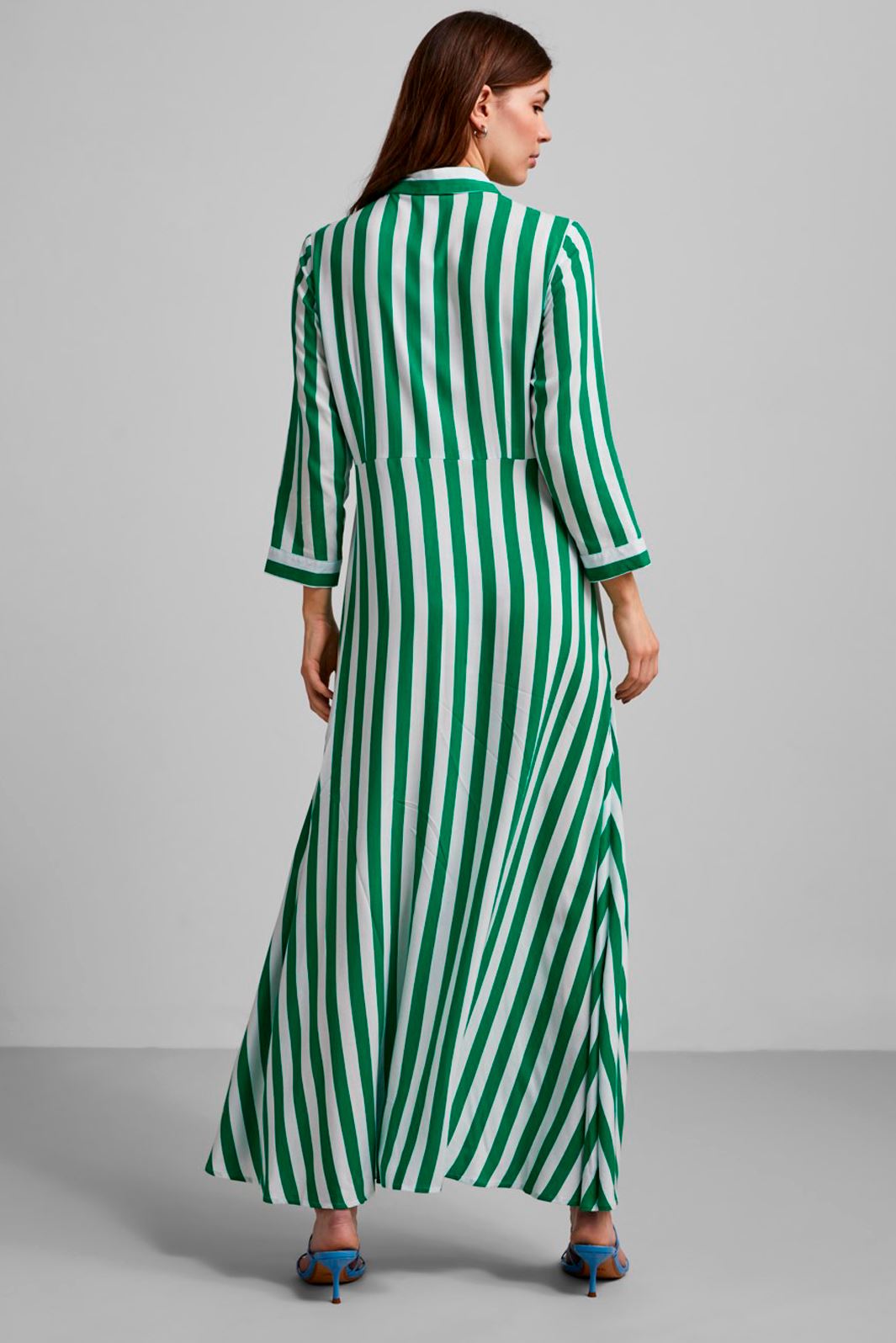 Forudbestilling - Y.A.S - YasSavanna Long Shirt Dress - Jelly Green W. Stripes (Slut Januar) Kjoler 
