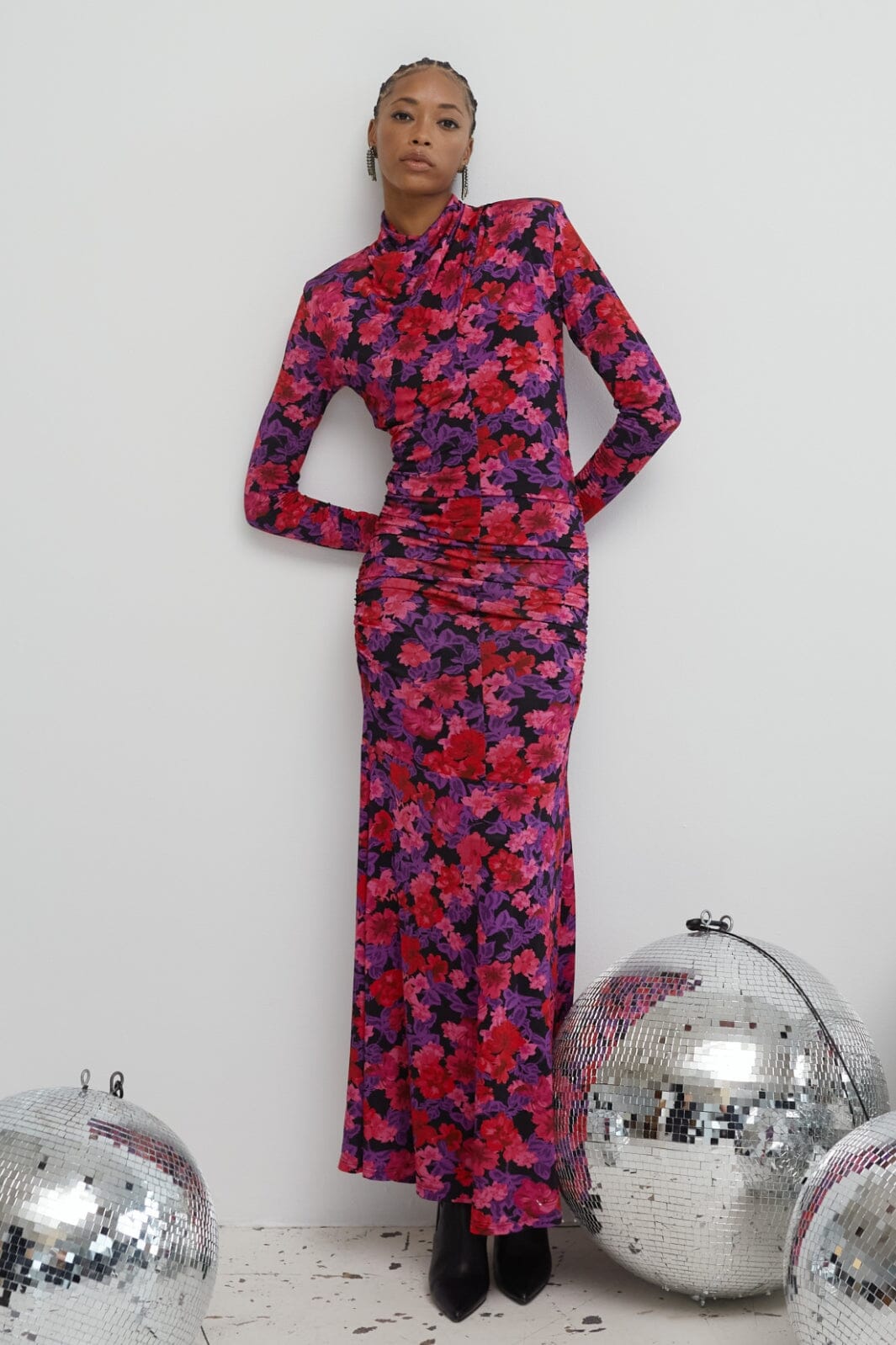 Gestuz - AshaGZ P high neck long dress - Pink purple flower Kjoler 