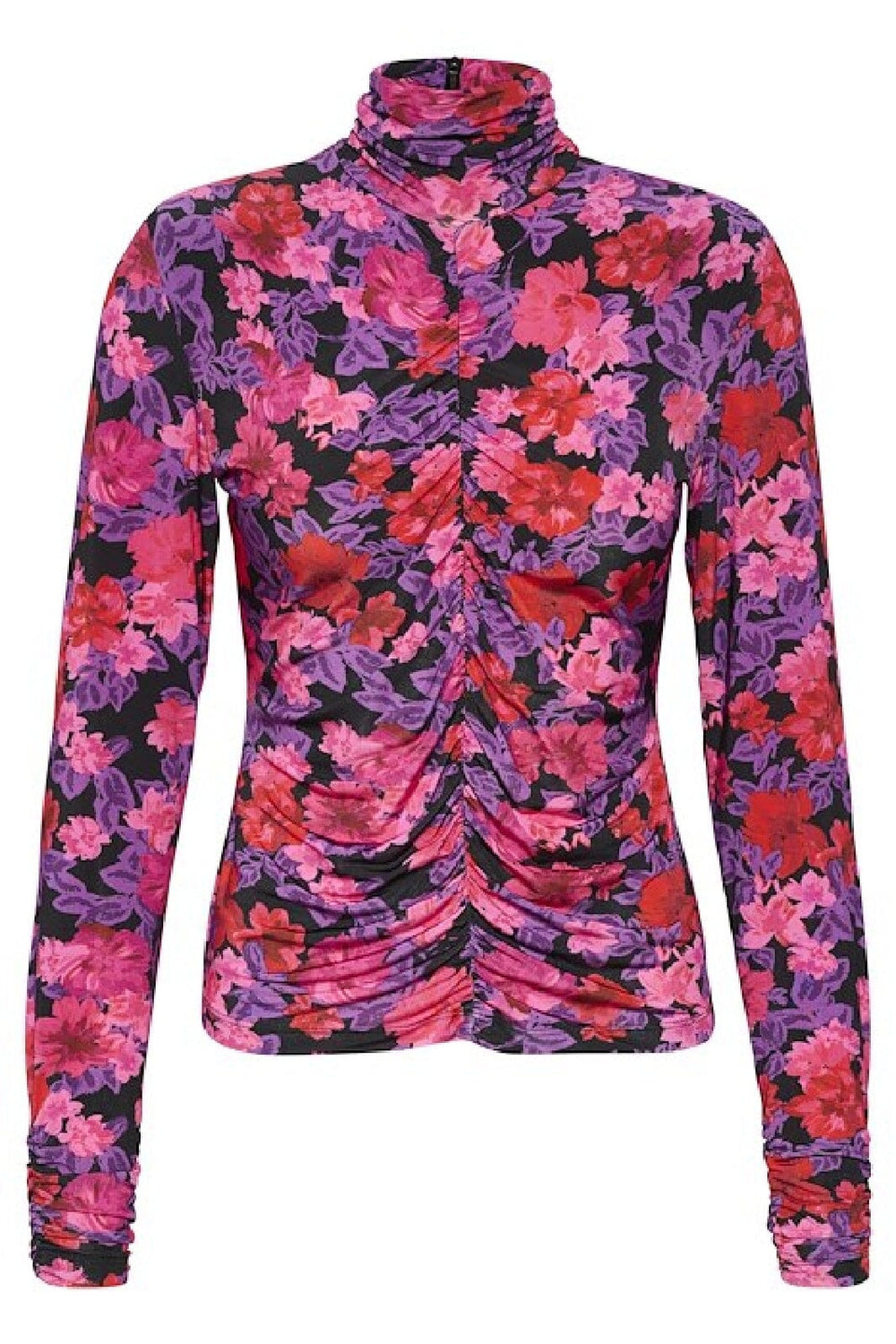 Gestuz - AshaGZ P ls rollneck blouse - Pink purple flower Bluser 