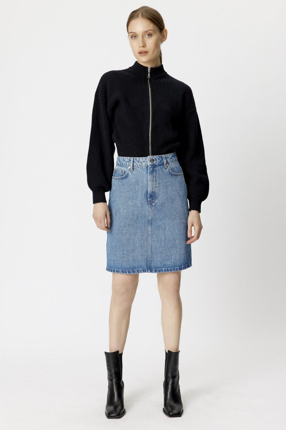 Gestuz - DenaGZ HW mini skirt - Washed mid blue Nederdele 