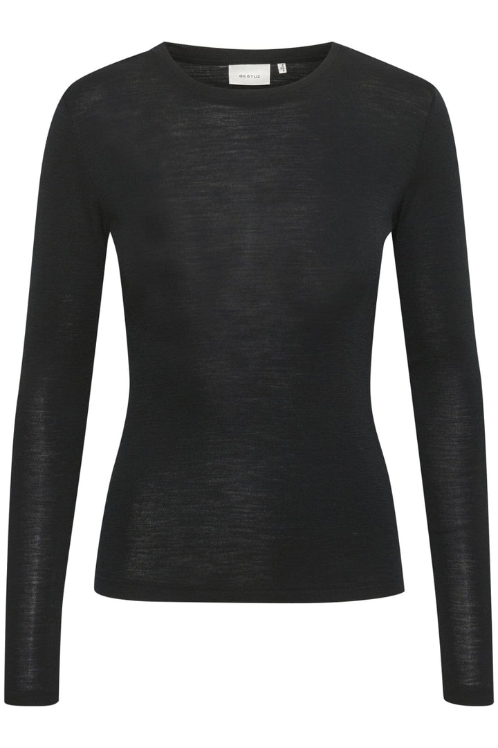 Gestuz - NiniaGZ ls wool roundneck - Black Bluser 