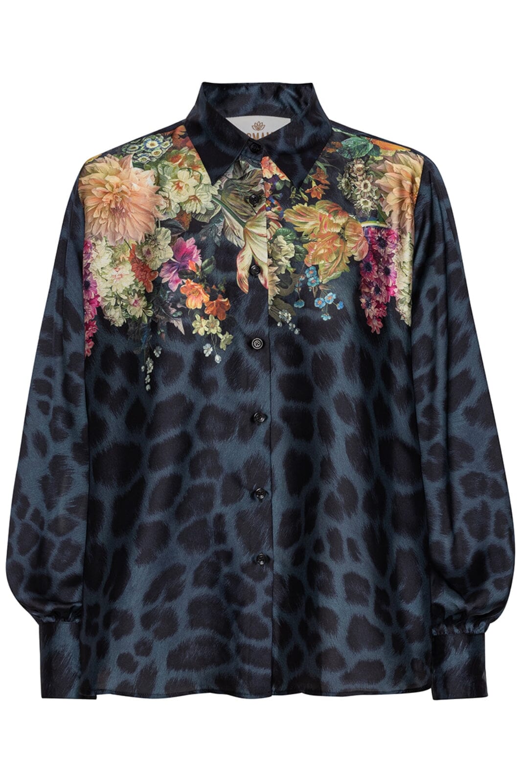 Karmamia - Elle Shirt - Navy Flower Leopard Bluser 