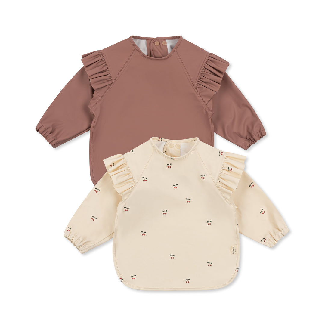 Konges Sløjd - 2 Pack Dinner Bib Frill With Sleeves - Cherry/Rosewater Hagesmække/Savlesmække 