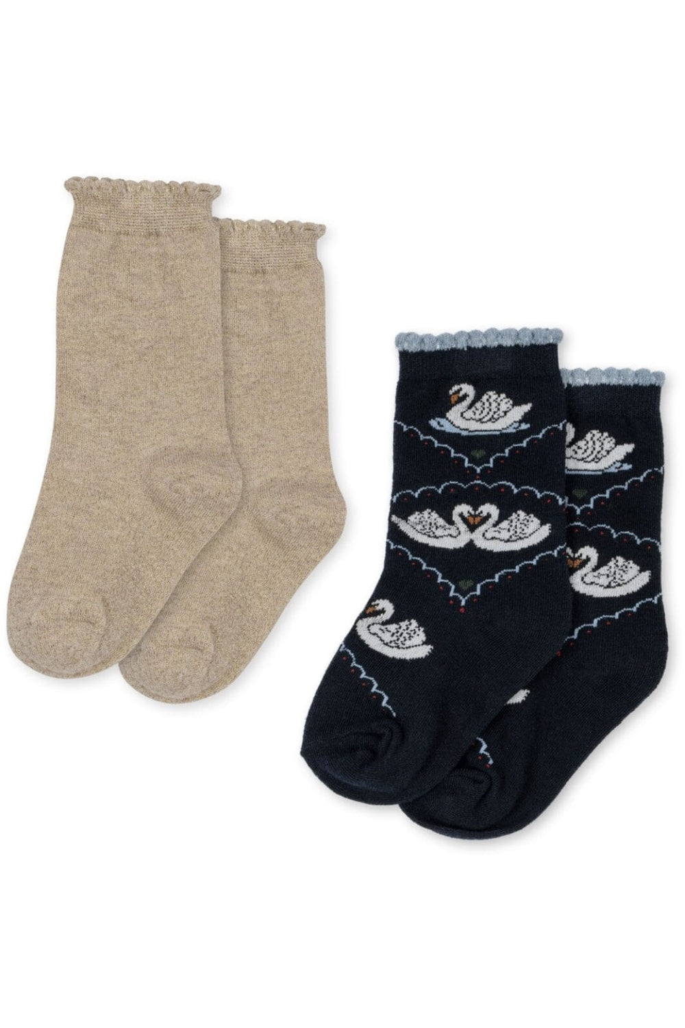 Konges Sløjd - 2 Pack Jacquard Swan Socks - Navy/Off White Strømper 