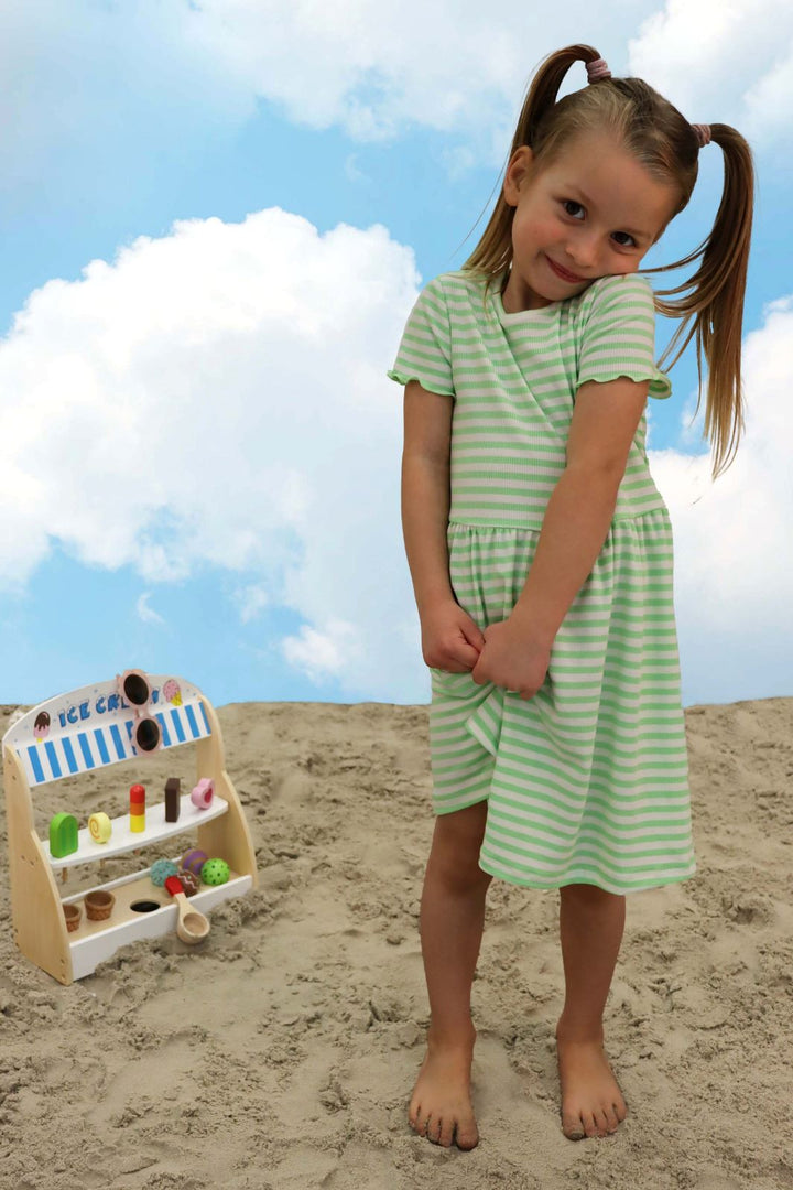 Liberte Ami - Natalia-Ss-Dress-Kids - Lime Green Creme Stripe 