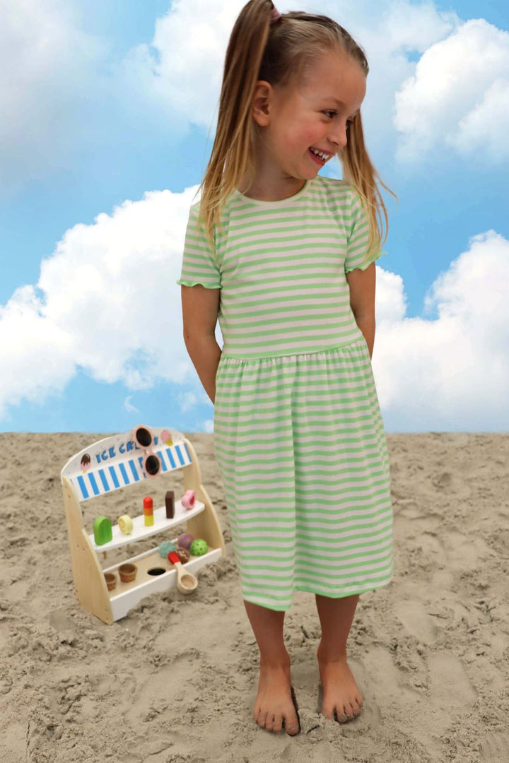 Liberte Ami - Natalia-Ss-Dress-Kids - Lime Green Creme Stripe 