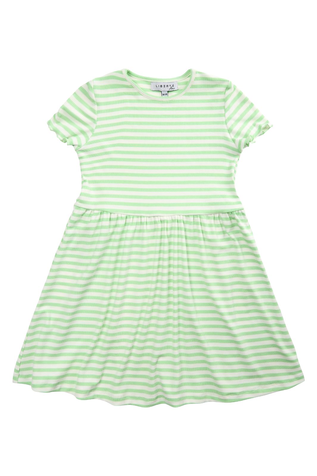 Liberte Ami - Natalia-Ss-Dress-Kids - Lime Green Creme Stripe 