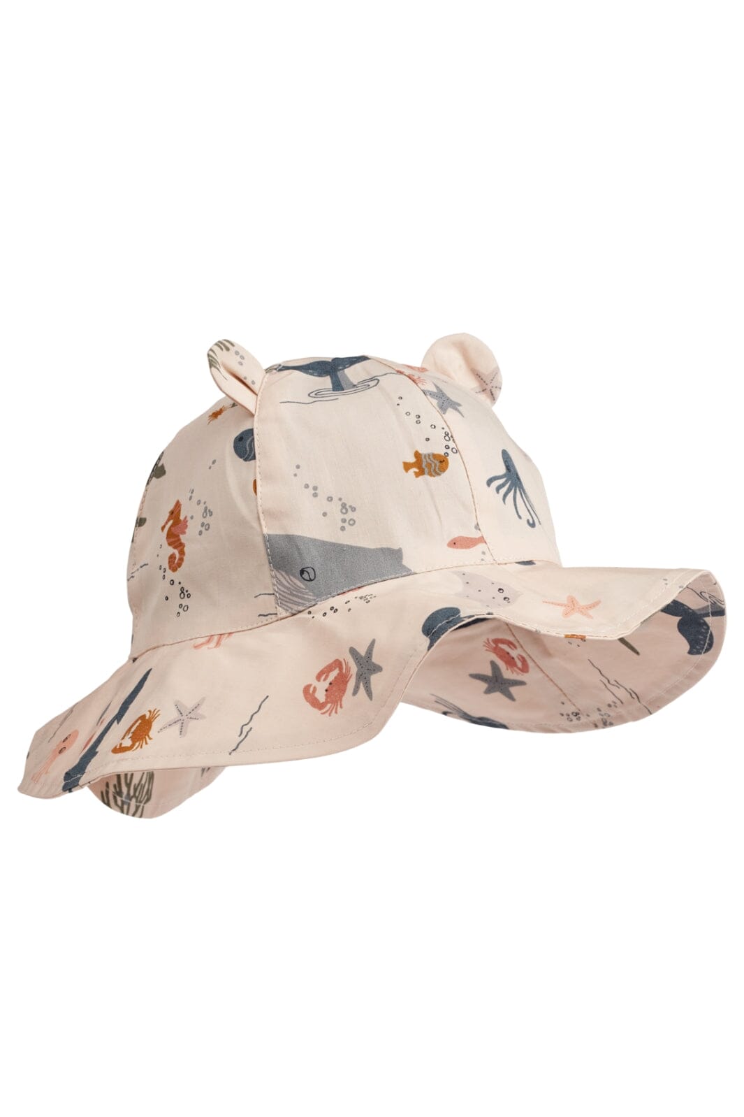 Liewood - Amelia Printed Sun Hat With Ears - Sea Creature/ Whale Blue Sommerhatte & UV hatte 
