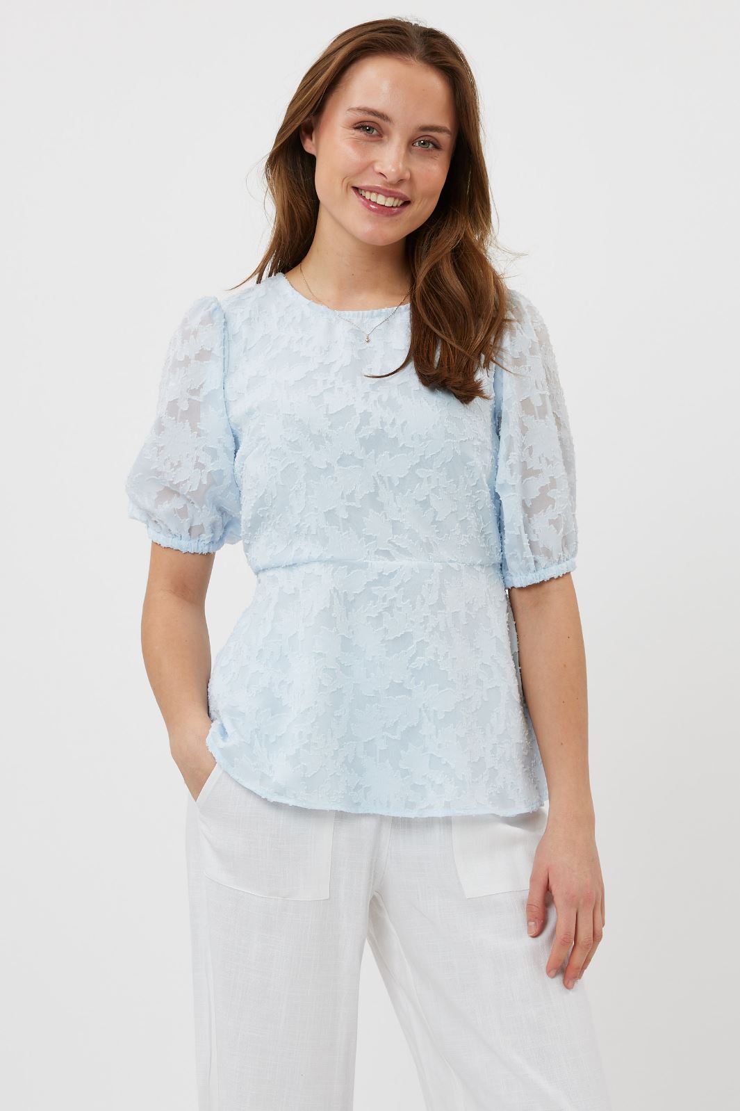 Moves By Minimum - Clover 2836 Short Sleeved Blouse - Iced aqua Bluser 