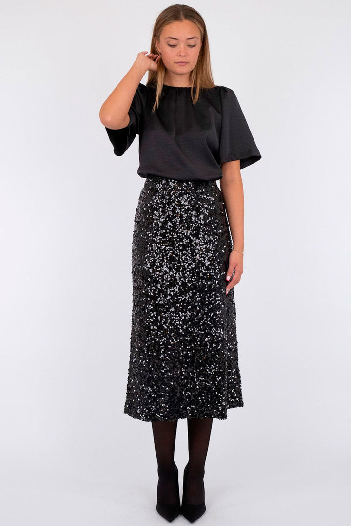 Neo Noir - Baira Fall Sequins Skirt - Black Nederdele 