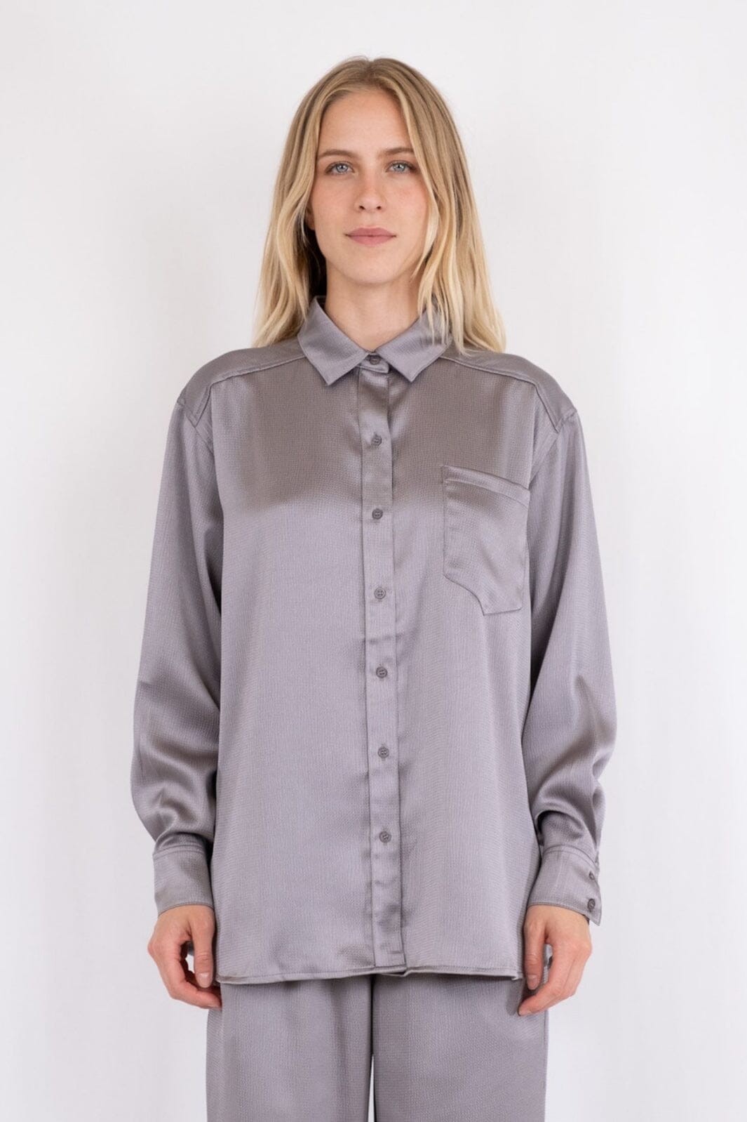 Neo Noir - Dalma Crepe Satin Shirt - Grey Skjorter 