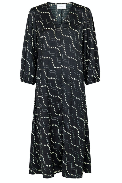 Neo Noir - Delfina Flower Stripe Dress - Black Kjoler 