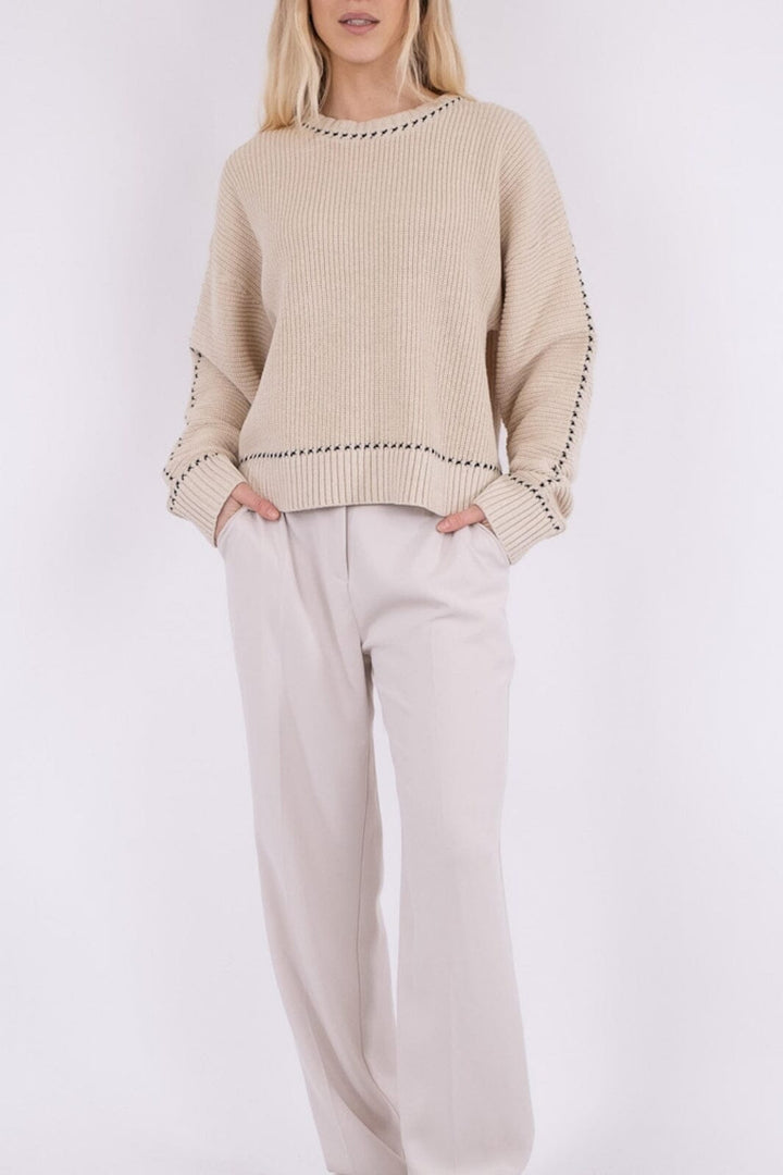 Neo Noir - Detri Soft Knit Blouse - Sand Strikbluser 