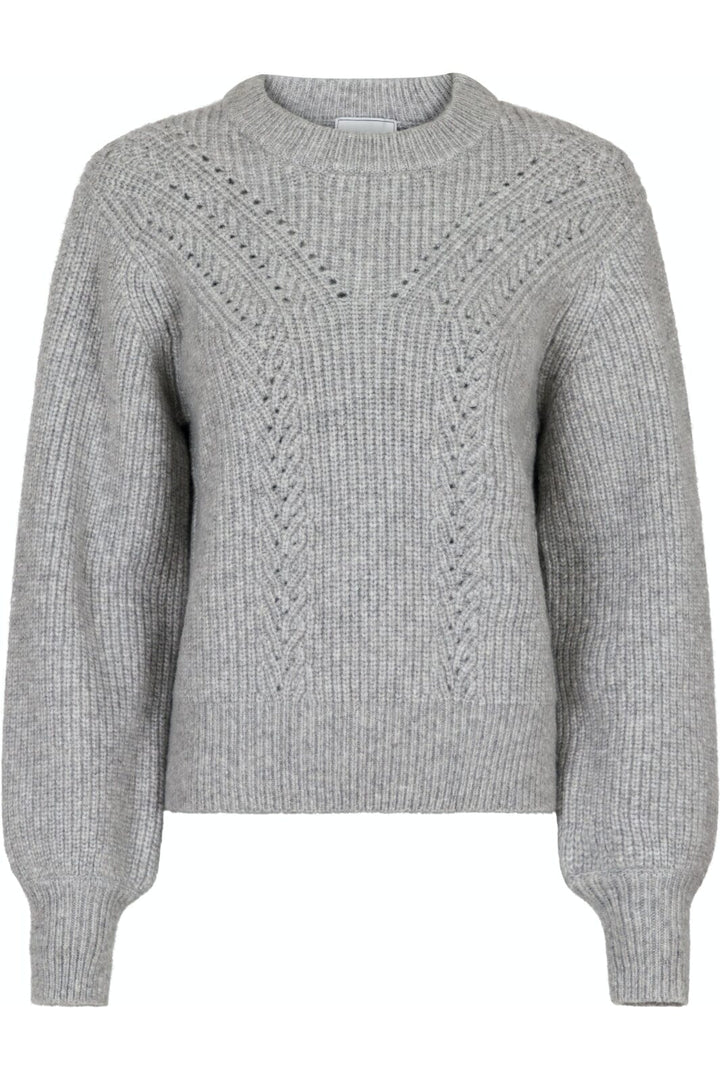 Neo Noir - Gimora Knit Blouse - Grey Melange Strikbluser 