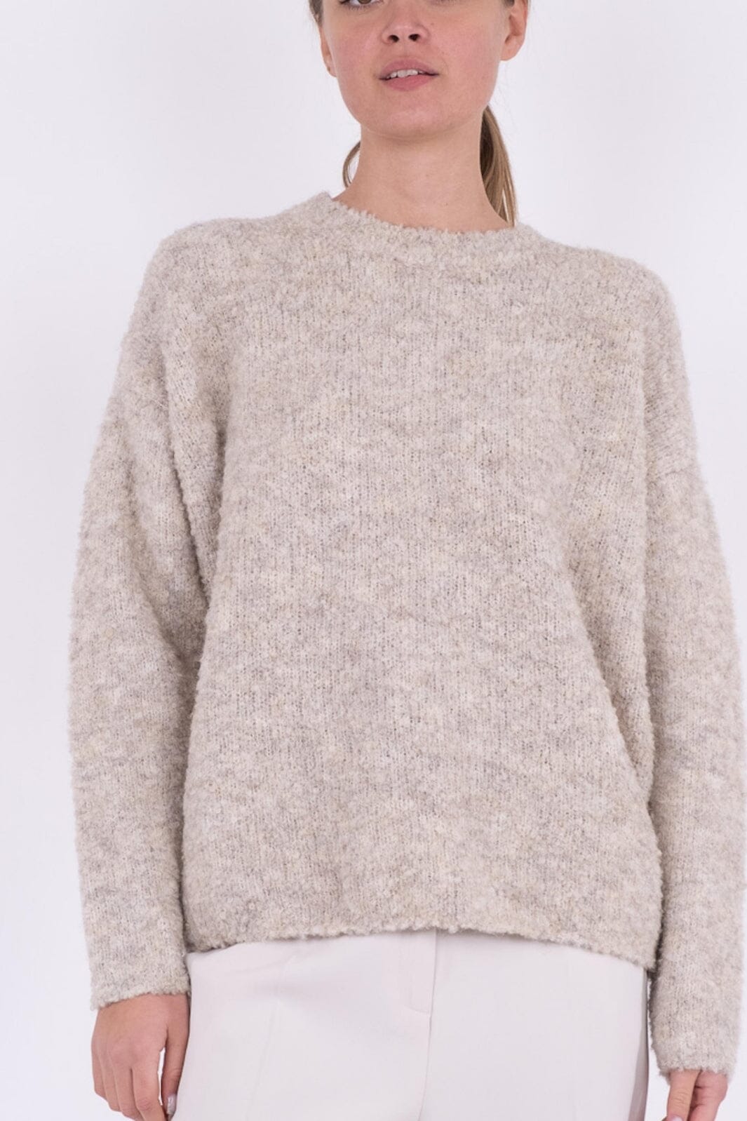 Neo Noir - Glenda Boucle Knit Blouse - Sand Melange Strikbluser 