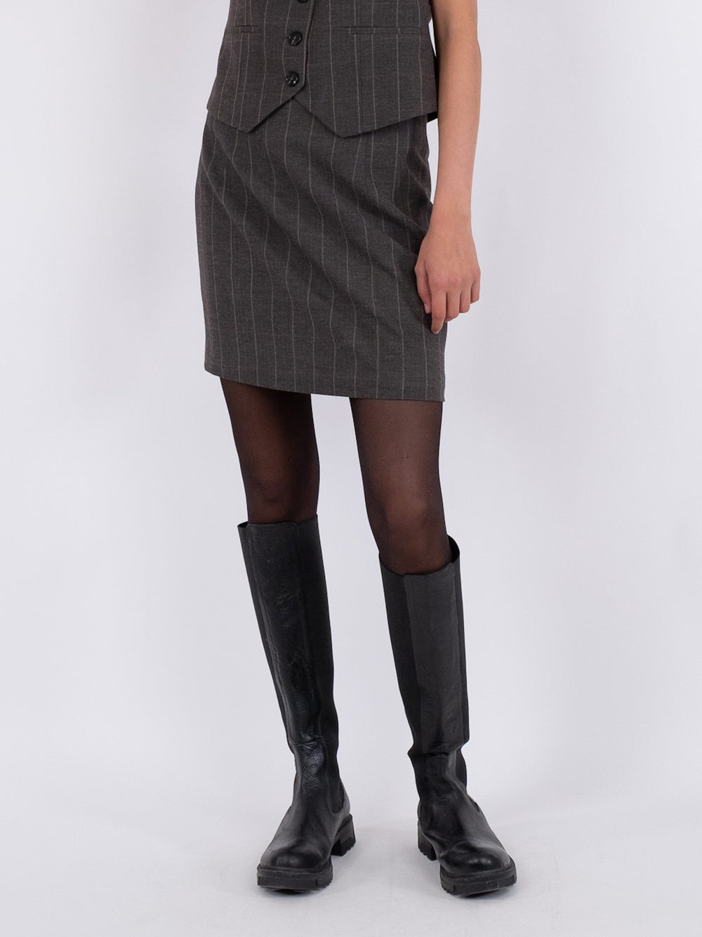 Neo Noir - Helmine Soft Check Skirt - Dark Grey