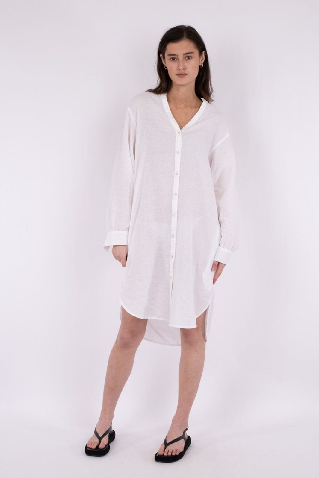 Neo Noir - Korbela Linen Shirtdress - White Kjoler 