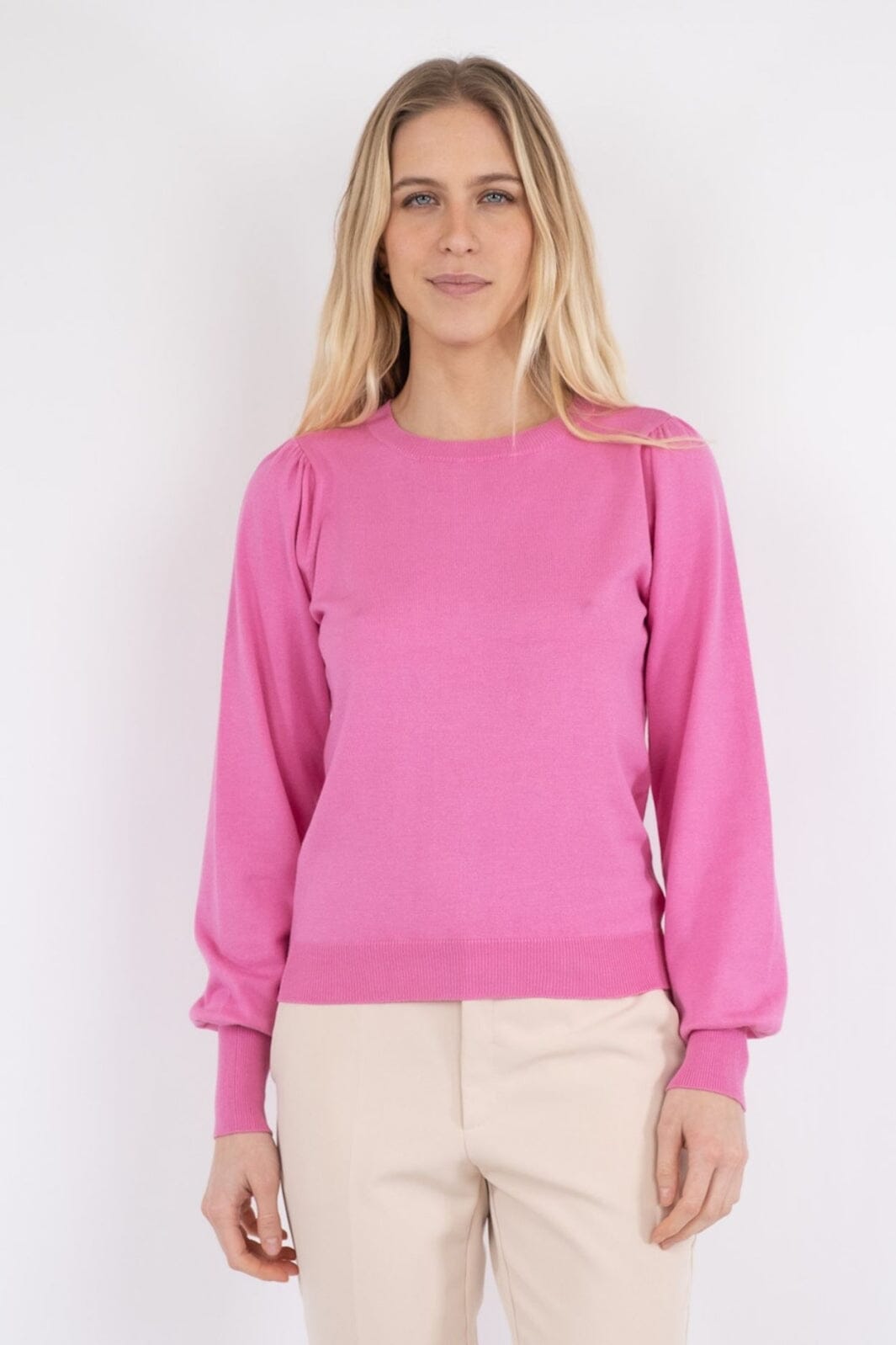 Neo Noir - Magdalena Solid Knit Blouse - Pink Strikbluser 