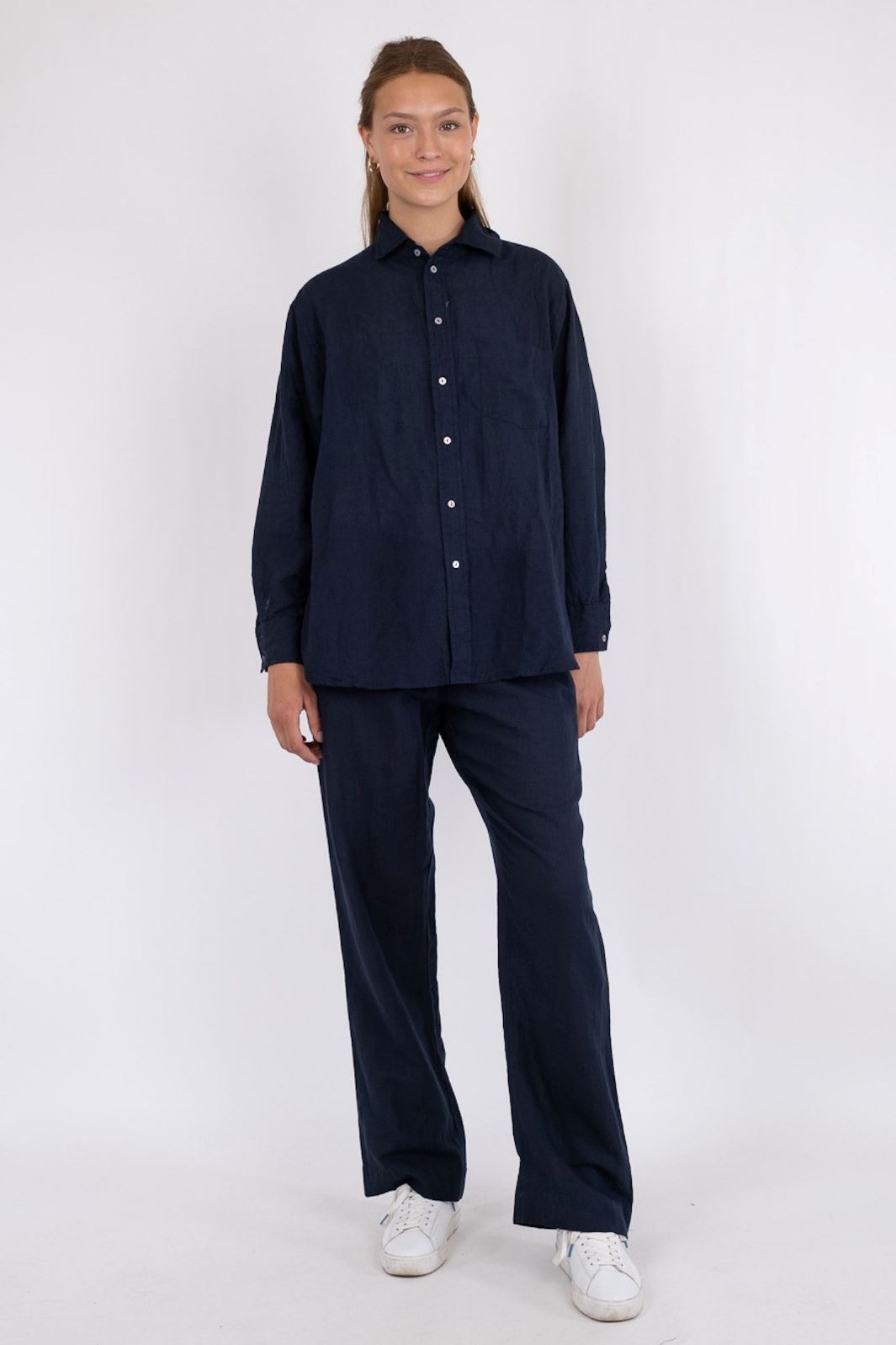 Neo Noir - Sonar Linen Pants - Navy Bukser 