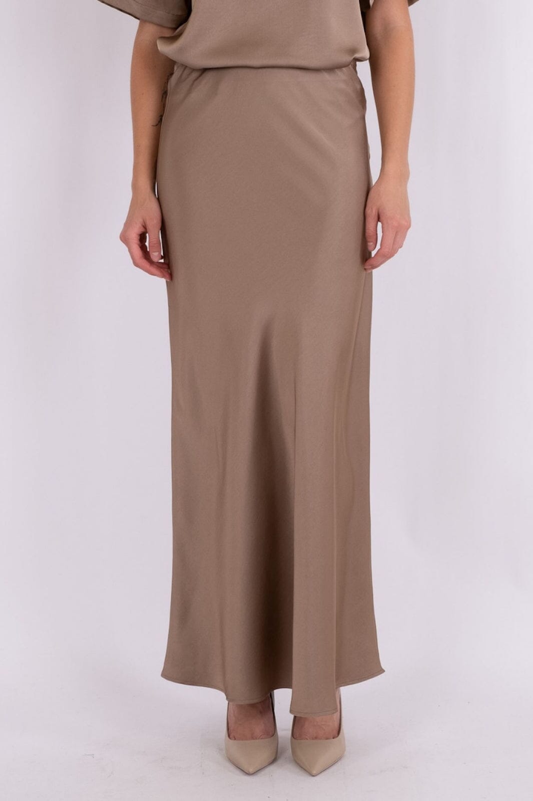 Neo Noir - Vicky Heavy Sateen Skirt - Dark Taupe Nederdele 