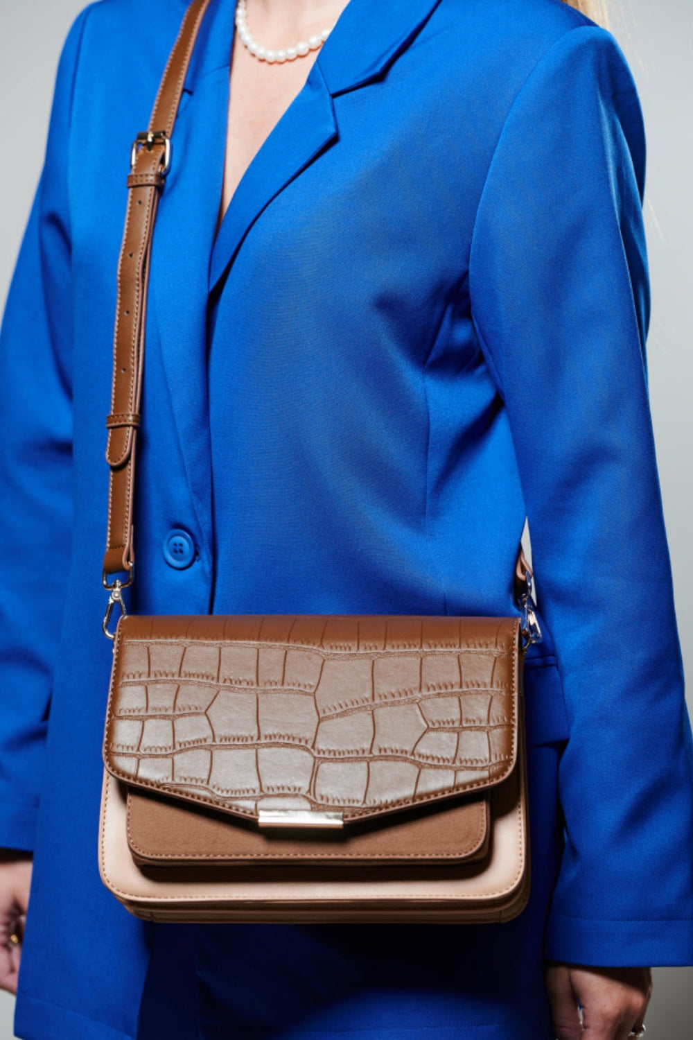 Noella - Blanca Multi Compartment Bag - Dark Brown Croco/Taupe/Beige Tasker 
