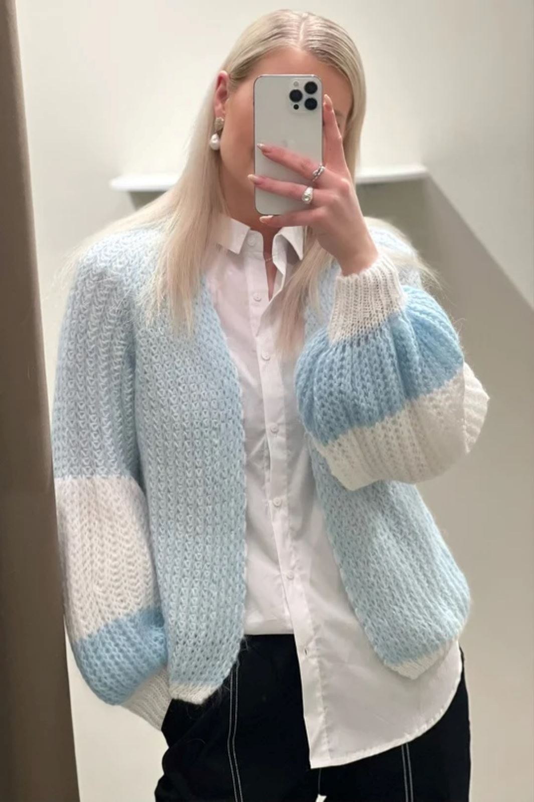 Noella - Liana Knit Cardigan - White/Lilac Blue Cardigans 