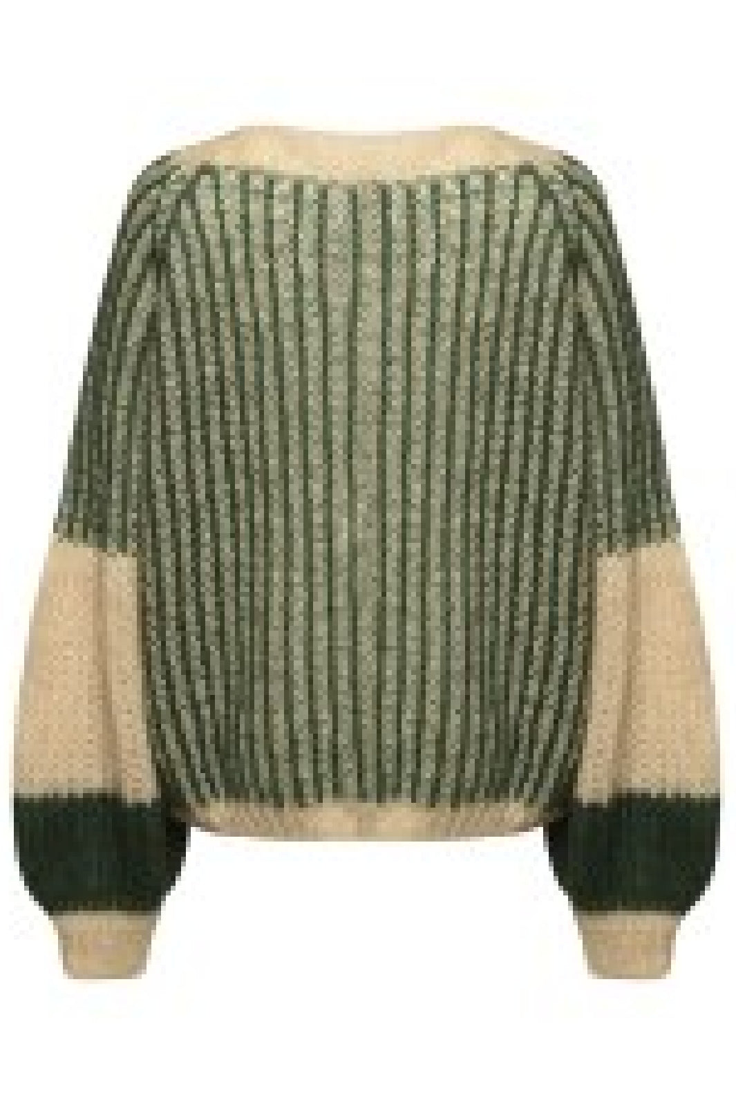 Noella - Liana Knit Sweater - Beige/Bottle Green Strikbluser 