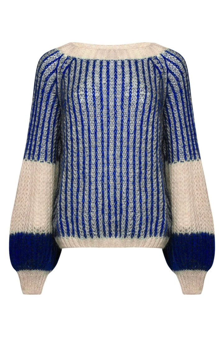 Noella - Liana Knit Sweater - Cream/Cobalt Blue Strikbluser 