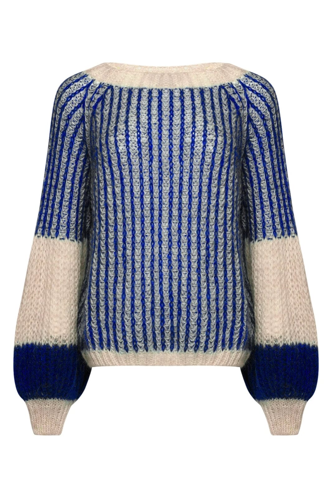 Noella - Liana Knit Sweater - Cream/Cobalt Blue Strikbluser 