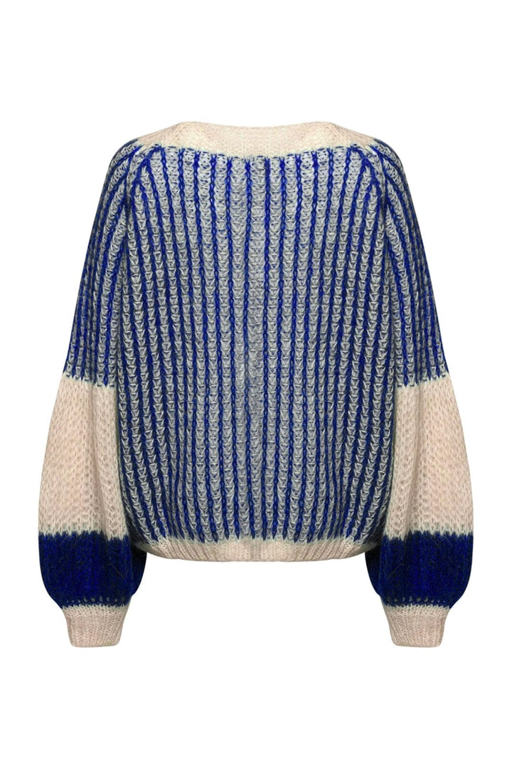 Noella - Liana Knit Sweater - Cream/Cobalt Blue Strikbluser 