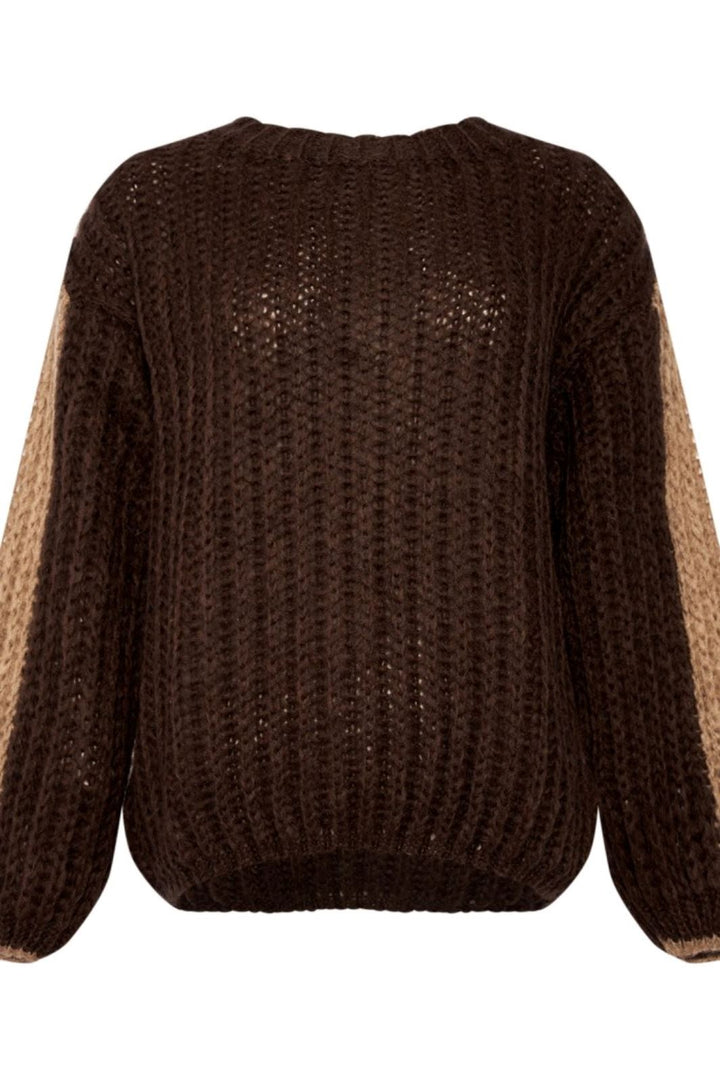 Noella - Noel Knit Sweater - Dark Brown/Camel Strikbluser 