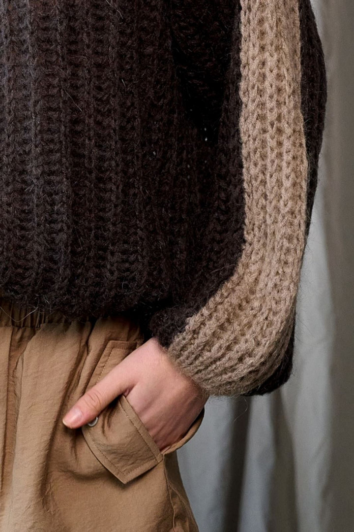 Noella - Noel Knit Sweater - Dark Brown/Camel Strikbluser 