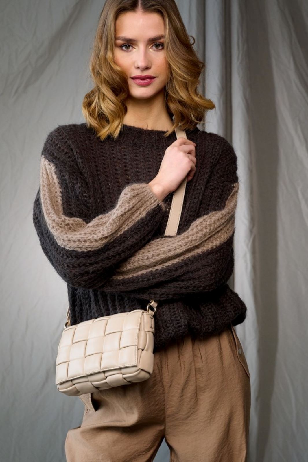 Noella - Noel Knit Sweater - Dark Brown/Camel Strikbluser 