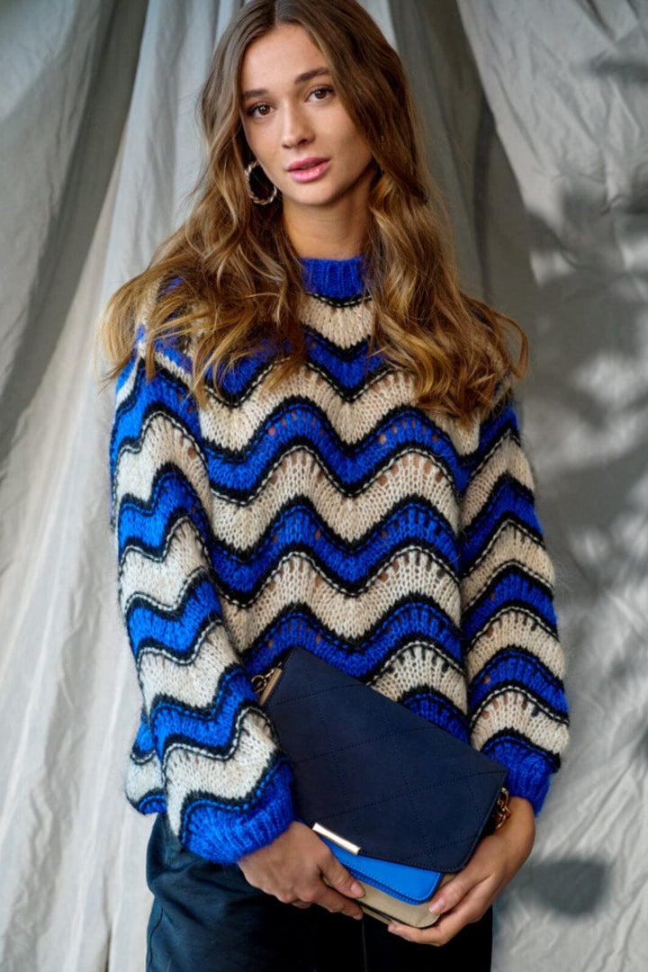 Noella - Panama Knit Sweater - Electric Blue/Sand/Black Mix 