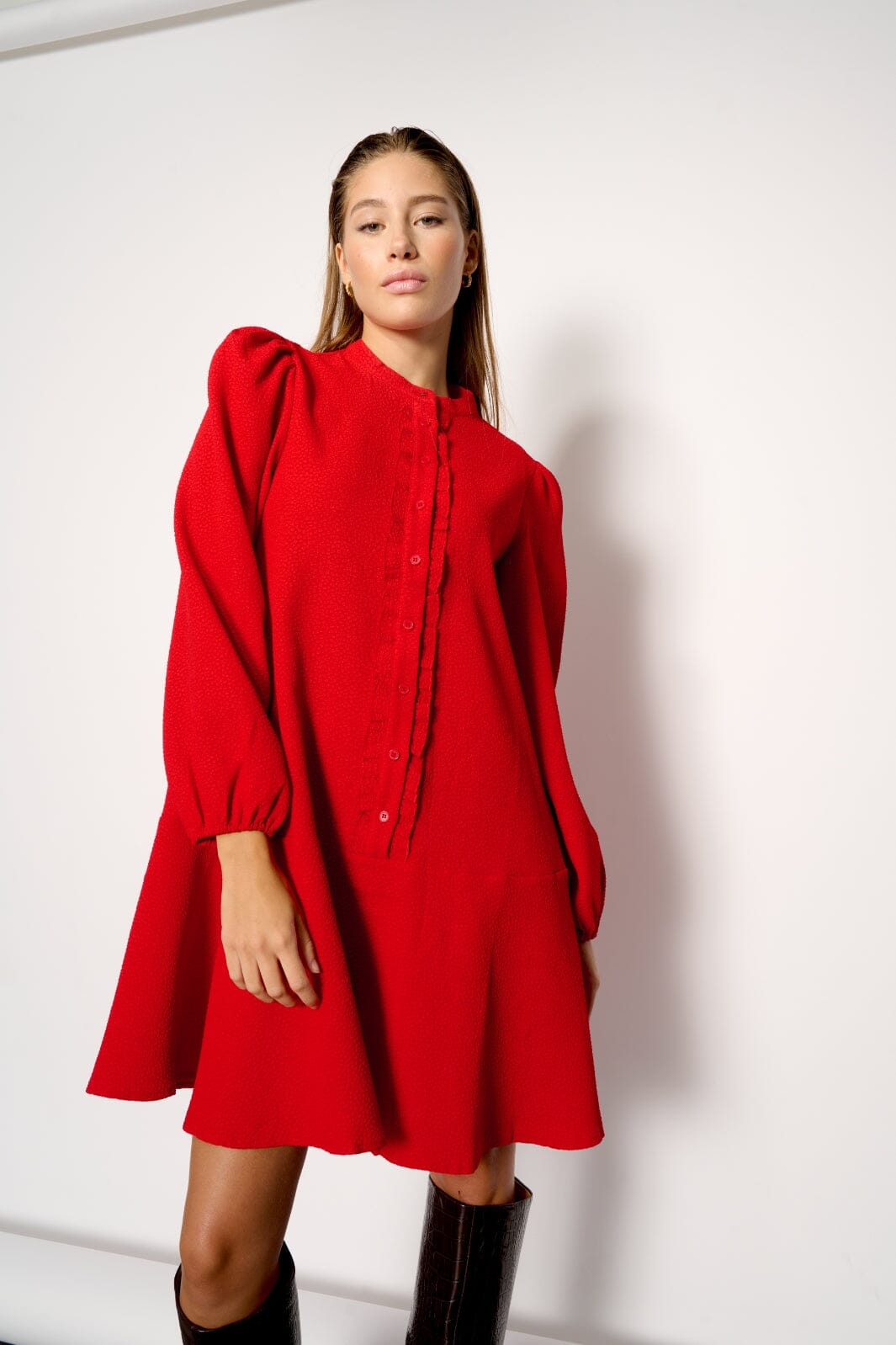 Noella - Pastis Ruffle Dress - Electric Red Kjoler 