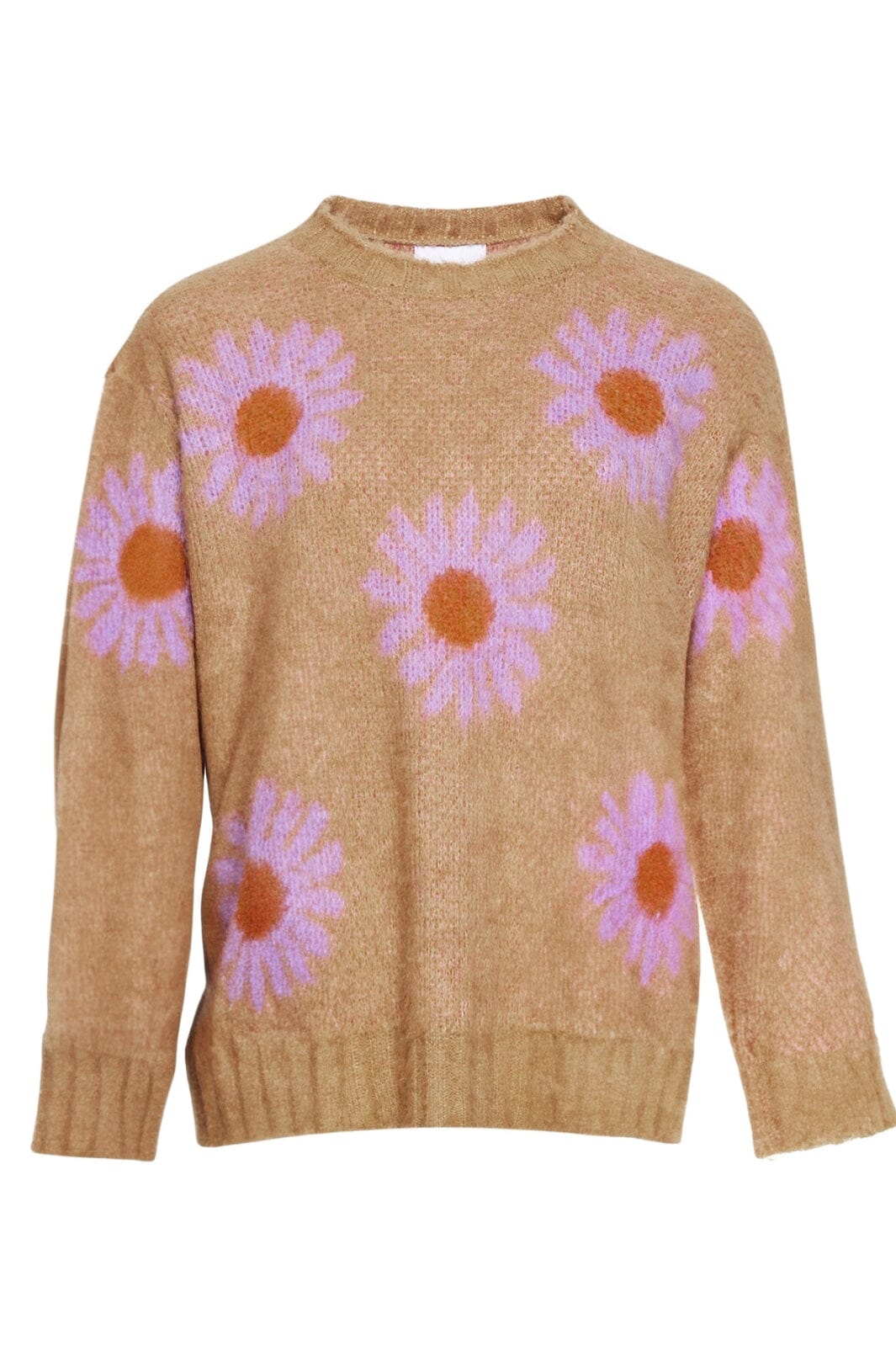 Noella - Raya Knit Sweater L/S - 903 Sand/Lavender Flower Strikbluser 