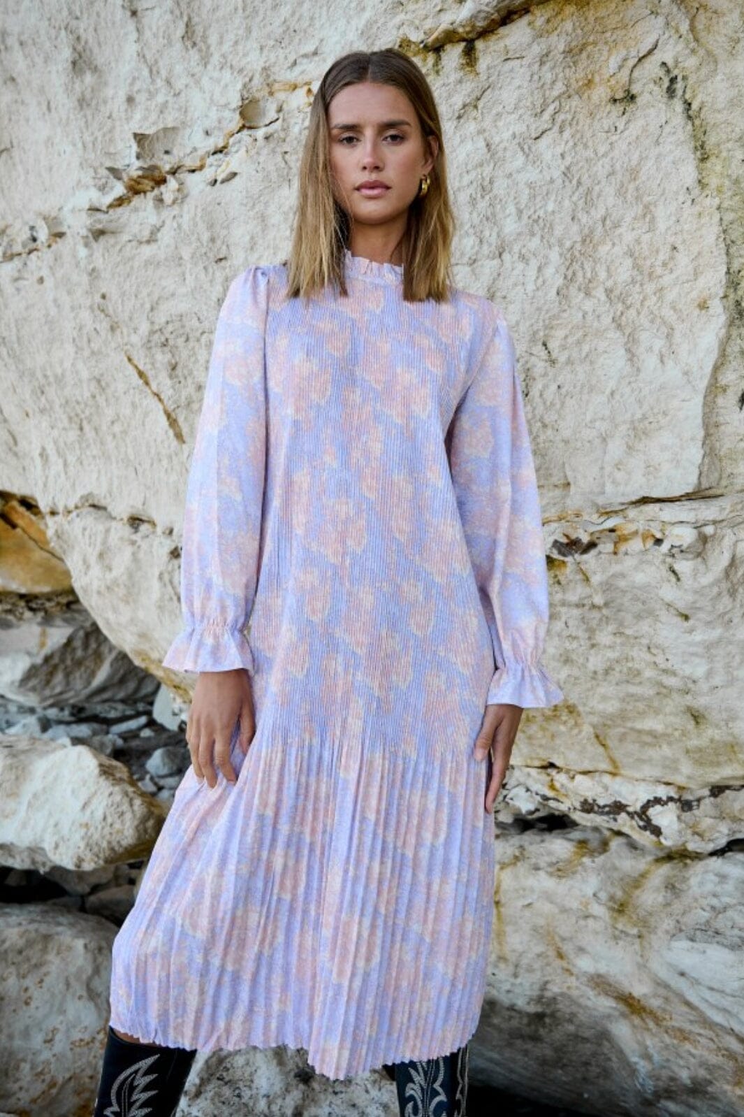 Noella - Rebecca Long Dress - Lavender/Apricot Print Kjoler 