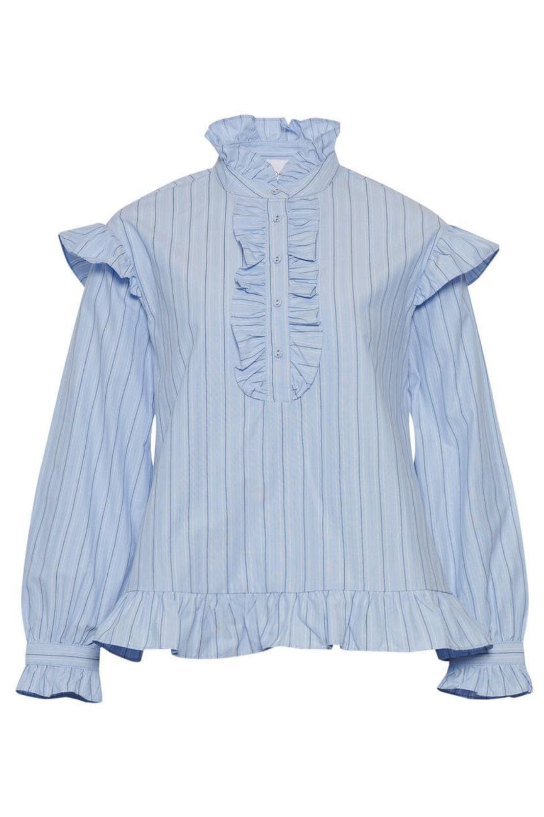 Noella - Sally Blouse - Light Blue Stripe Bluser 