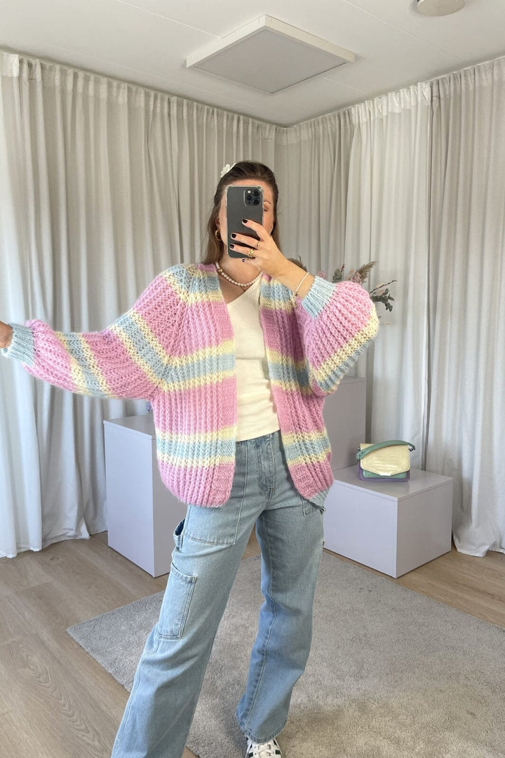 Noella - Vera Knit Cardigan - Pink/Light Blue/Yellow pastel Cardigans 