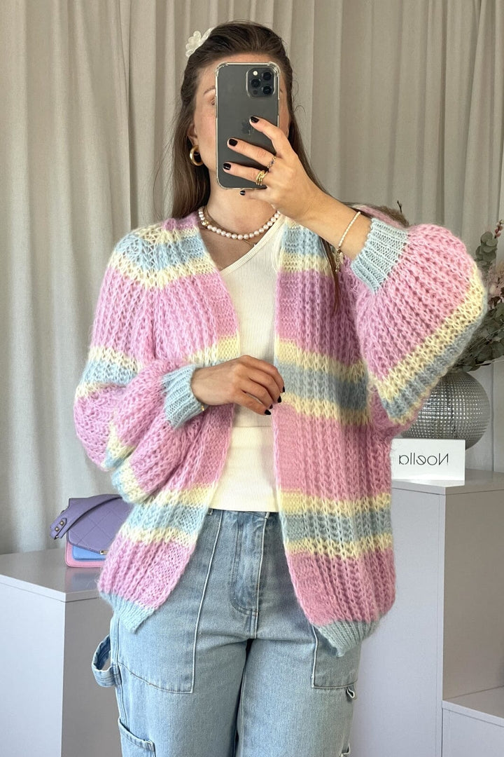 Noella - Vera Knit Cardigan - Pink/Light Blue/Yellow pastel Cardigans 