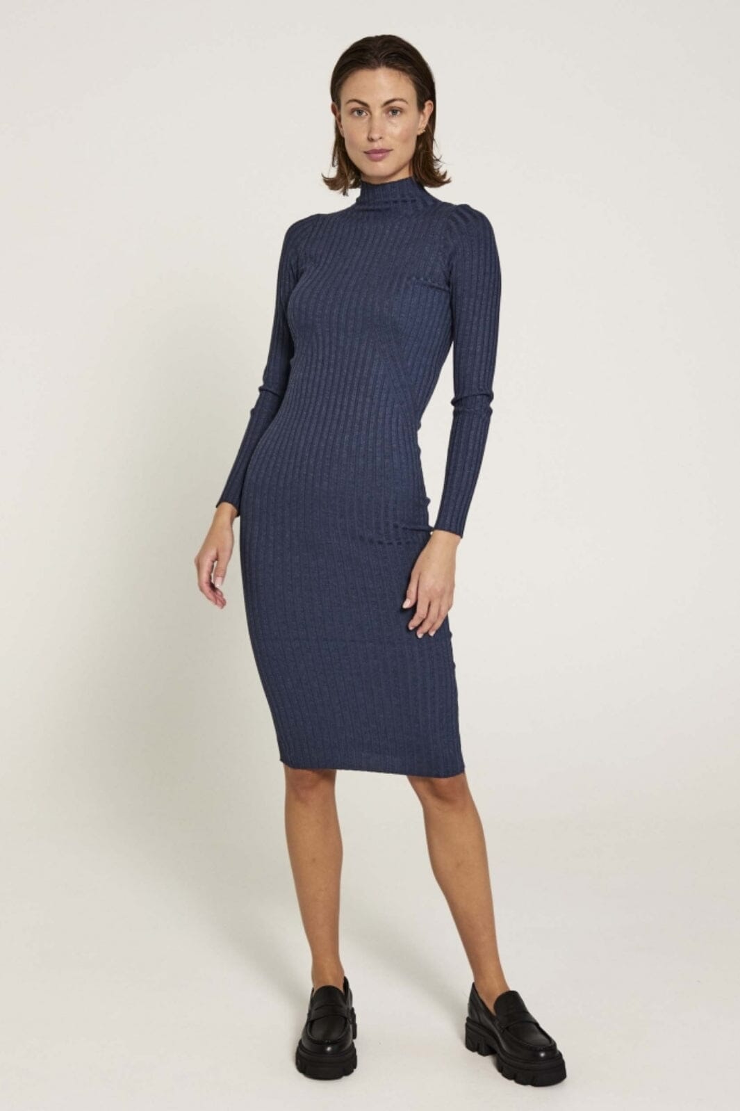NORR - Karlina Knit Dress - Dark Blue Melange Kjoler 