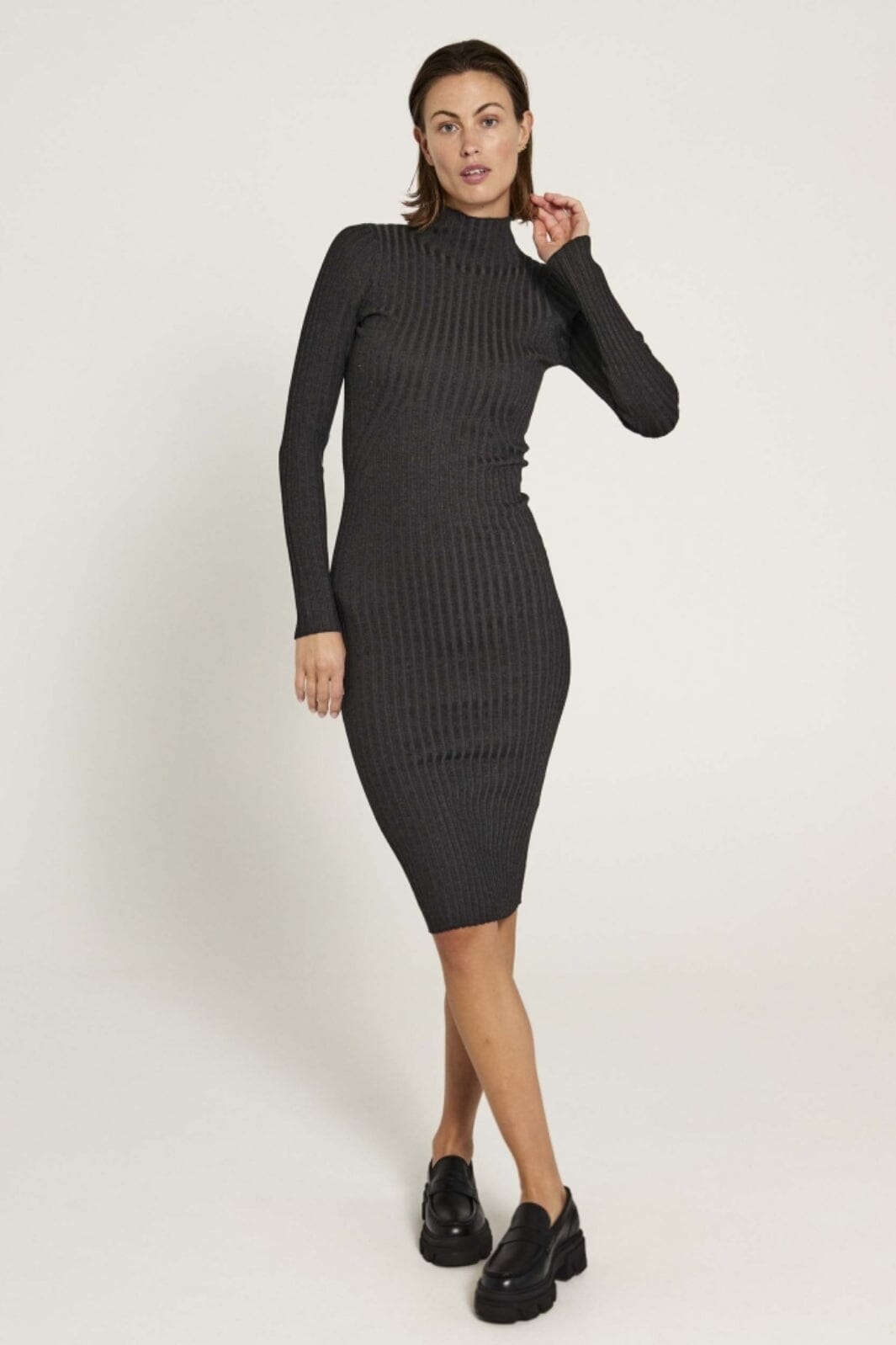 NORR - Karlina Knit Dress - Dark Grey Melange Kjoler 