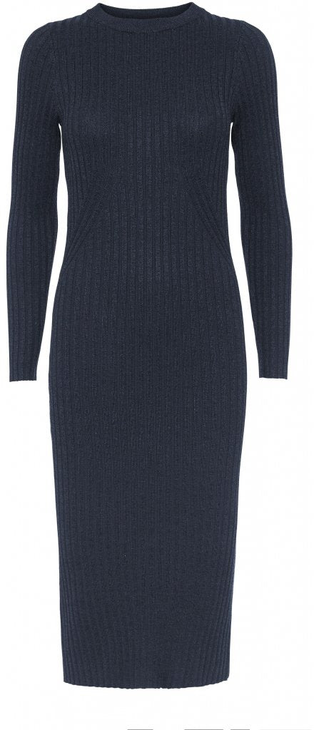 NORR - Karlina o-Neck Ls Dress - Dark Blue Melange Kjoler 