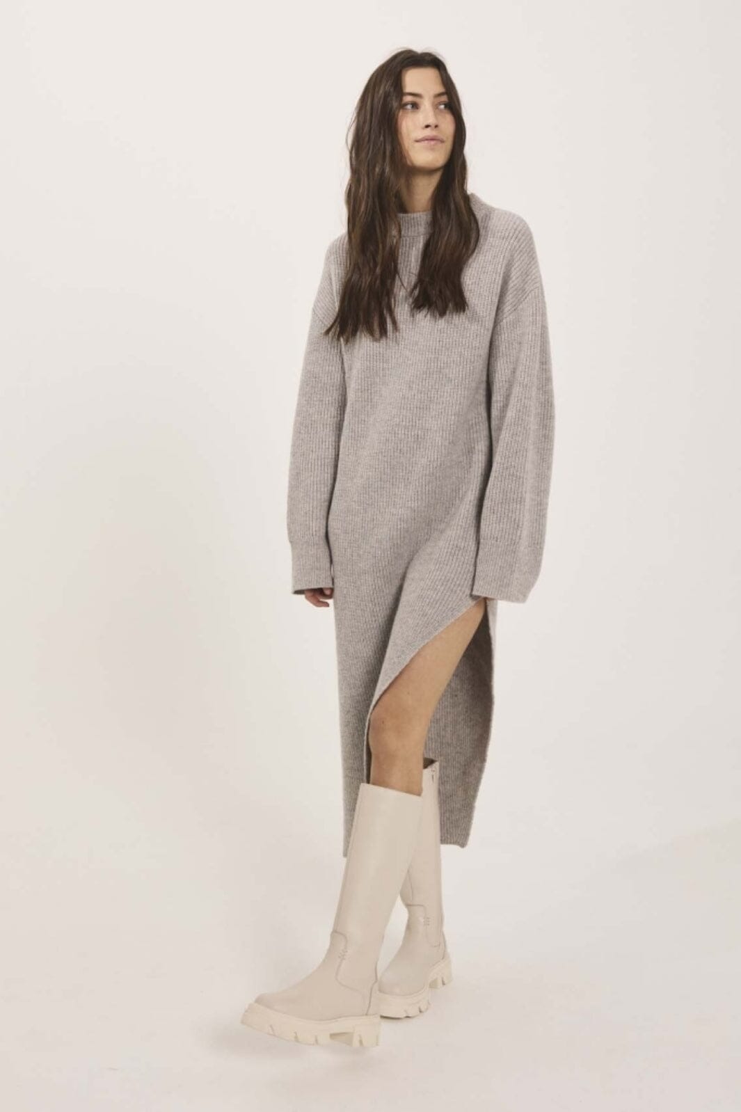 NORR - Sinna Slit Dress - Light grey melange 