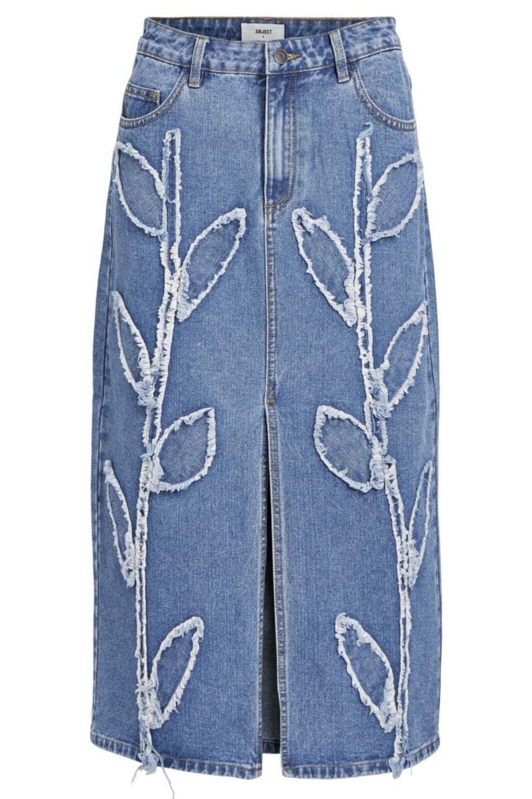 Object - Objfray Midi Denim Skirt Aw Fair 23 - 4486512 Medium Blue Denim Flowers Nederdele 