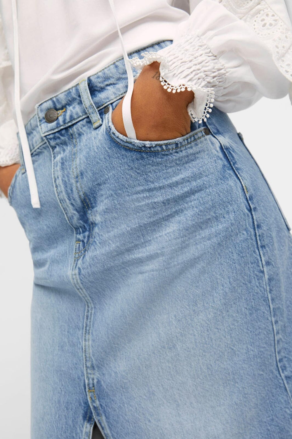 Object - Objharlow Midi Denim Skirt E Div - 4440867 Light Blue Denim Nederdele 