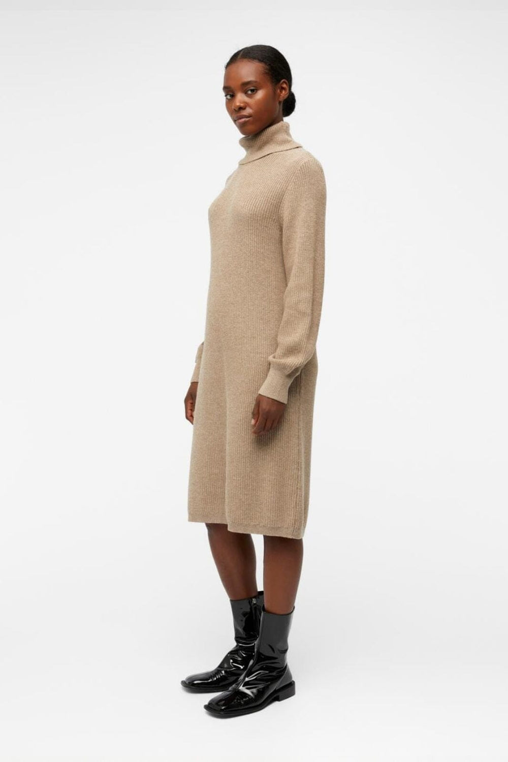 Object - Objmalena L/S Rollneck Dress - 4033254 Fossil Melange Kjoler 