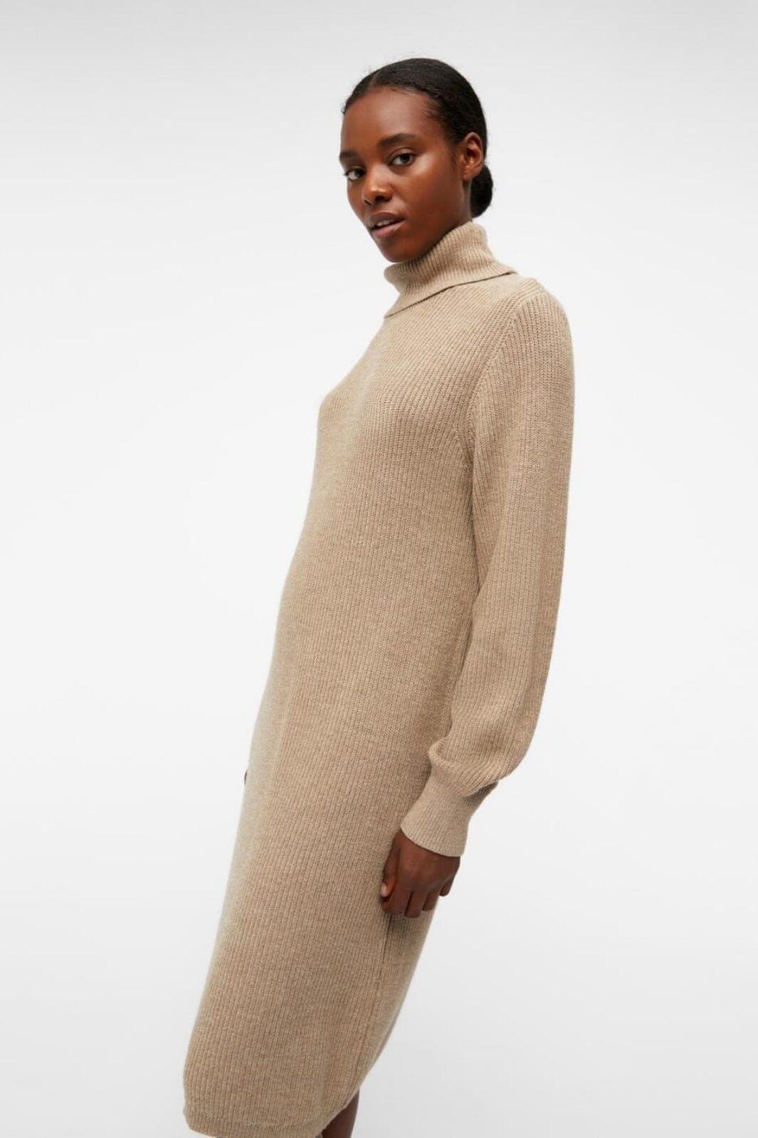 Object - Objmalena L/S Rollneck Dress - 4033254 Fossil Melange Kjoler 