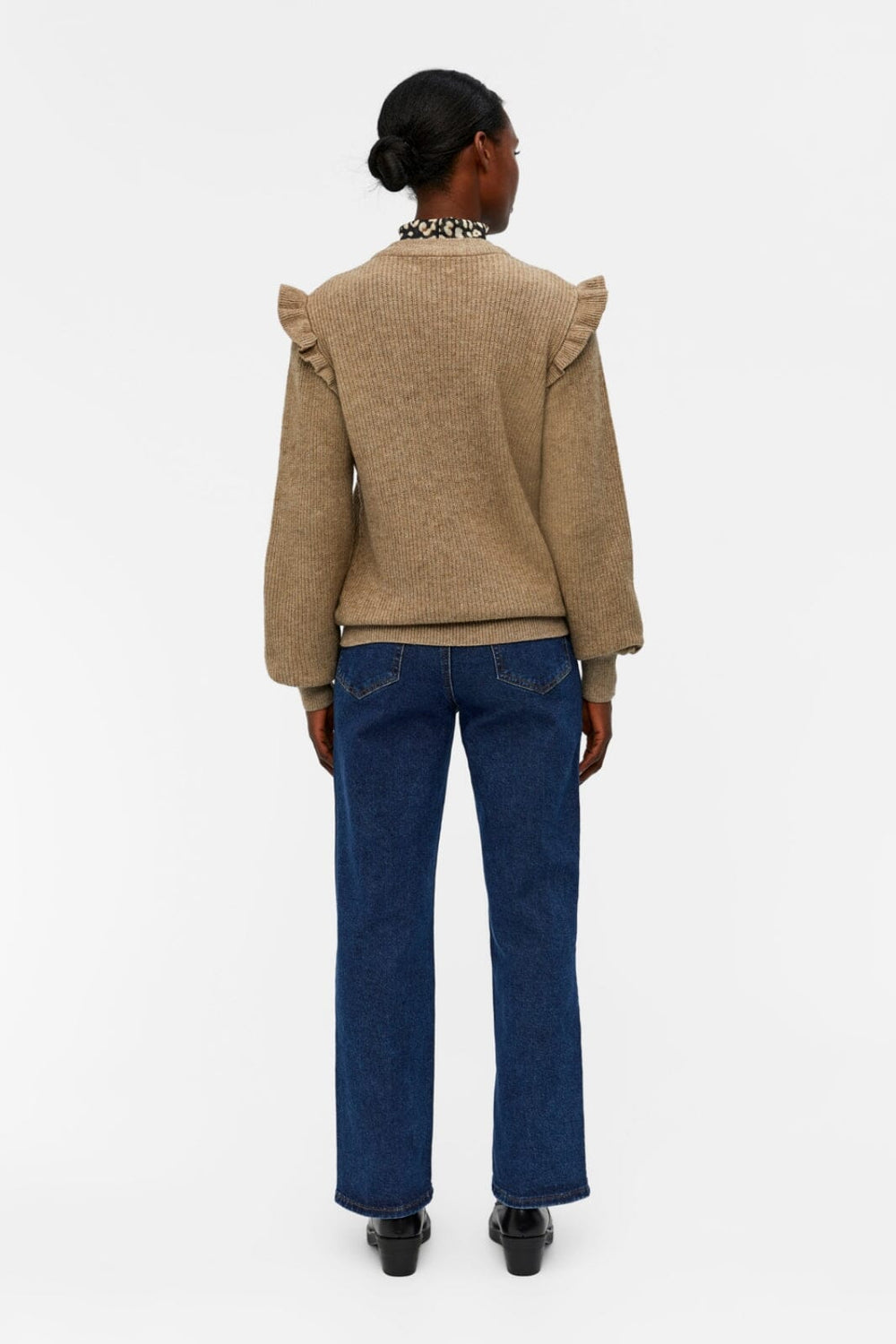 Object - Objmalena L/S Ruffle Pullover - Fossil MELANGE Strikbluser 