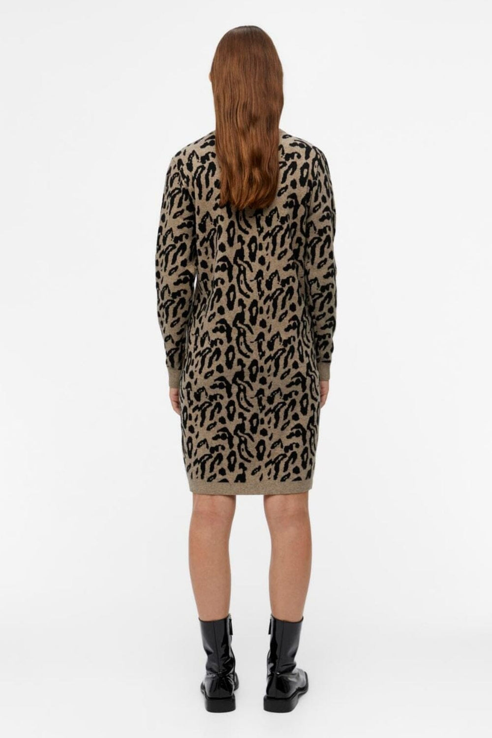 Object - Objray L/S Knit Dress - 4113366 Fossil Black Small Animal Jaquard Kjoler 